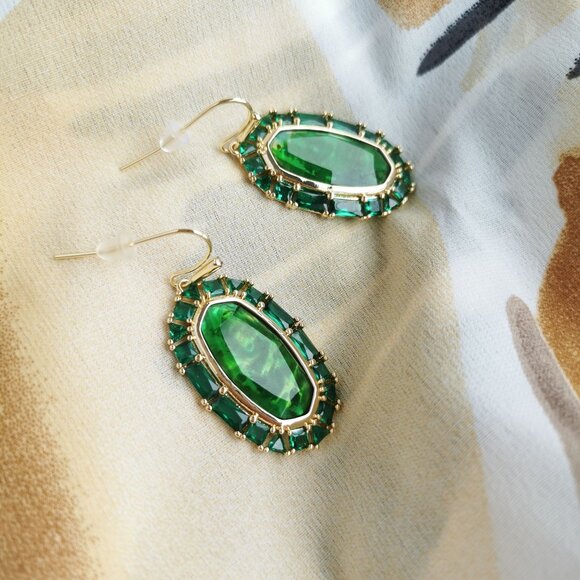Kendra Scott - Elle - Gold Kelly Green Crystal Frame Earrings - Picture 3 of 3